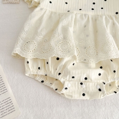 Baby Girl Dot Pattern Crewneck Mesh Onesie Dress With Headband Wholesale