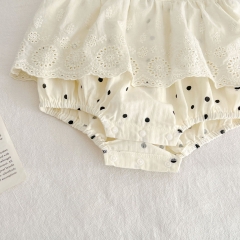 Baby Girl Dot Pattern Crewneck Mesh Onesie Dress With Headband Wholesale