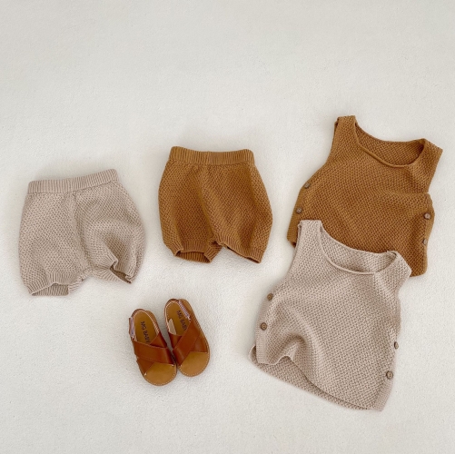 Infant Baby Solid Color Vest With Shorts Knitted Sets Wholesale