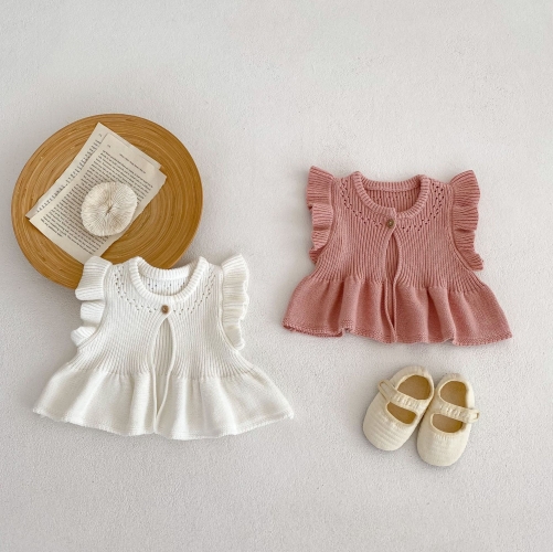 Infant Baby Girl Solid Color Butterfly Sleeves Jacket Knit Coat Wholesale
