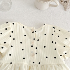 Baby Girl Dot Pattern Crewneck Mesh Onesie Dress With Headband Wholesale