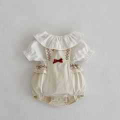 Infant Baby Girl Embroidered Pattern Strap Onesies With Blouses Sets Wholesale