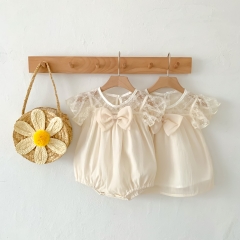 Infant Baby Girls Short-sleeved Mesh Comfy Design Sisters Clothing Romper Combo Dress In Summer Wholesale