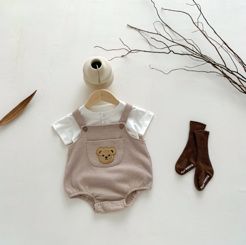Infant Baby Unisex Waffle Overalls Combo Cotton Shirt In Sets Wholesale