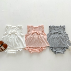 Infant Baby Girls Sleeveless Hollow-out Knitting Dress Combo Short Pants In Sets Wholesale