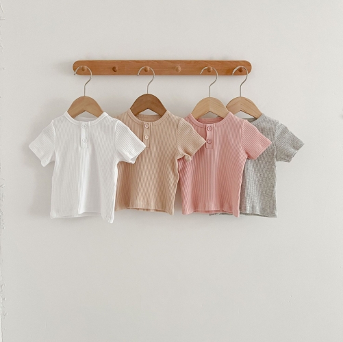 Infant Baby Girls Solid Cotton Shirt In Summer Wholesale