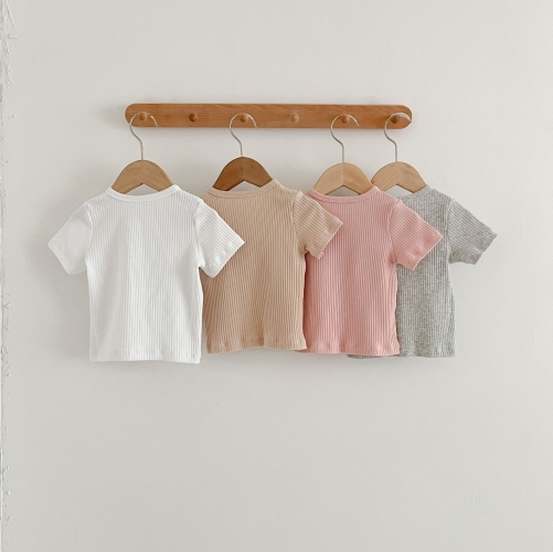 Infant Baby Girls Solid Cotton Shirt In Summer Wholesale
