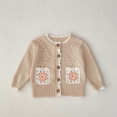 Infant Baby Girls Hand Pockets Hollow-out Pattern Cotton Cardigan Wholesale