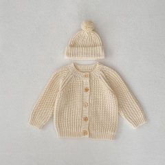 Infant Baby Unisex 2-pieces Solid Hat Combo Cardigan In Sets Wholesale