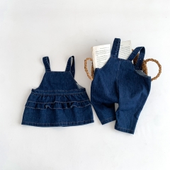 Infant Baby Sister Dress & Brother Overall Cowboy Sets Wholesale