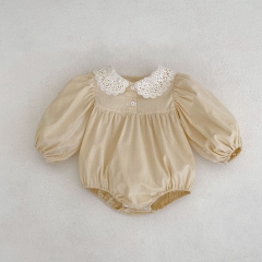 2023 ins Autumn Girl's Clothing Cotton Infant Lapel Bodysuits Baby Long Sleeve Romper Wholesale