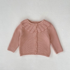Infant Baby Girls Solid Pink Lapel Knit Cardigan Spring & Autumn Knitwear Wholesale