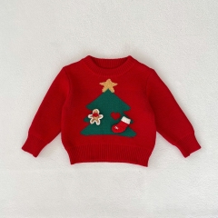 Infant Baby Unisex Christmas Tree Round Collar Long-sleeved Sweater Wholesale