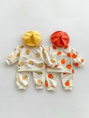 Infant Baby Unisex Fruits Print Round Collar Long-sleeved Top Combo Pants In Sets Wholesale