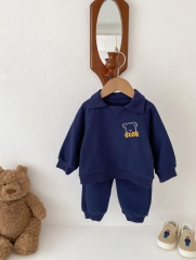 Infant Baby Boys Two Colors Embroidery Bear Waffle Long-sleeved Sets Wholesale