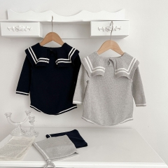 Infant Baby Girl 0-2Y Navy Long Sleeve One Piece Wholesale