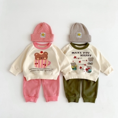 New Autumn Infant Baby Unisex Bear Print Round Collar Long-sleeved  Combo Pants In Sets Wholesale