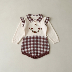 Infant Baby Girls Flowers Embroidery New Arrival Long Sleeve Knit Sweaters One Piece Wholesale