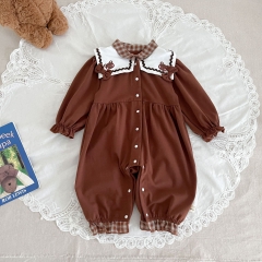 2023 New Autumn Infant Baby Unisex Bear Head Print Long Sleeve Jumpsuit Wholesale