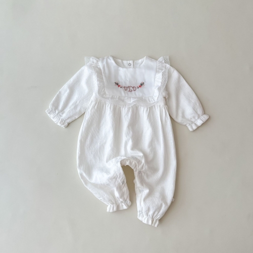 2023 New Autumn Infant Baby Girls Embroidery Lace Long Sleeve Jumpsuit Wholesale