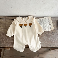 2023 New Autumn Infant Baby Unisex Bear Head Print Long Sleeve Jumpsuit Wholesale