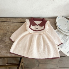 Infant Baby Girls Knit Sweaters Long-sleeve Pit Bar Dress Wholesale