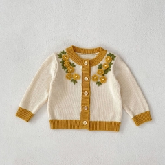 Infant Baby Girls Knitting Floral Cardigan Combo Overalls In Sets Wholesale