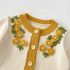 Infant Baby Girls Knitting Floral Cardigan Combo Overalls In Sets Wholesale