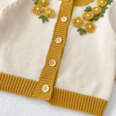Infant Baby Girls Knitting Floral Cardigan Combo Overalls In Sets Wholesale