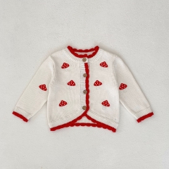 2023 Infant Baby Girls Mushroom Embroidery Long-sleeved Cardigan Wholesale