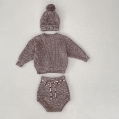 2023 New Autumn&Winter Baby Girls Cardigan Combo Short Pants With Hat In Sets Wholesale