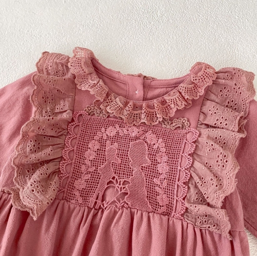 2023 Infant Baby Girl In Autumn&Winter Lace Round Collars Romper in Sets Wholesale