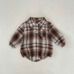 New Autumn Baby Unisex Grid Long Sleeve One Piece Wholesale