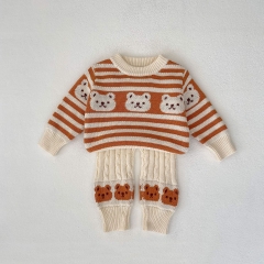 Infant Baby Unisex Bear Head Knitted Twist Sweater Combo Long Pants In Sets Wholesale