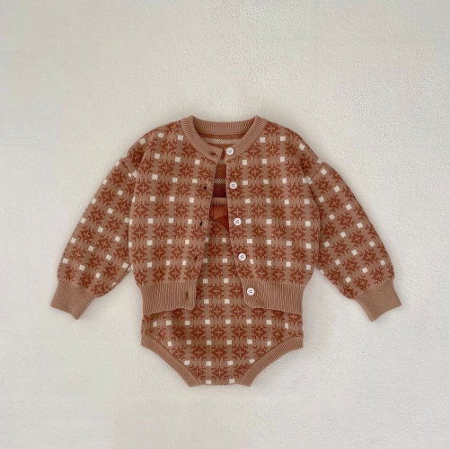 2023 Infant Baby Girls Knitting Cardigan Combo Overalls In Sets Wholesale