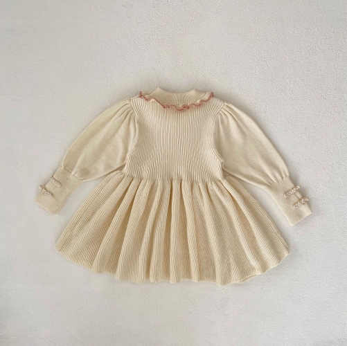 2023 New Arrival Baby Girl Lace Round Collar Long Sleeve Dress In Autumn&Winter Wholesale