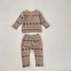 2023 In Christmas Infant Baby Unisex Snowflake Print Pullover Combo Long Pants In Sets Wholesale