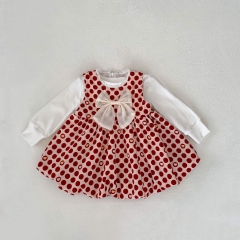 2023 New Autumn Infant Baby Girl Mesh Pullover Combo Polka Dots Dress In Sets Wholesale