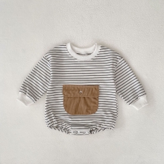 Infant Baby Boy 0-2Y Stripe With Pocket Long Sleeve One Piece Wholesale