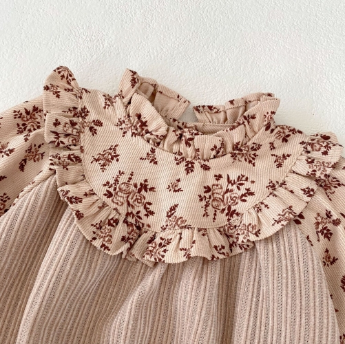 2023 New Autumn Infant Baby Girl Corduroy Jacquard Long Sleeve One Piece Wholesale