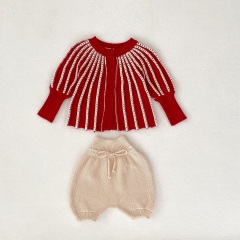 Infant Baby Girls Stripe Knitting Coat Combo Short Pant In Sets Wholesale
