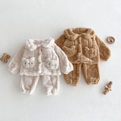 Unisex Infant Baby Solid Fluffy Knitting Pattern Cardigan and Pants Sets Wholesale