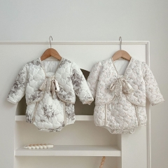 Winter Infant Baby Girls Floral Coat&Onesies Clothing Set Wholesale
