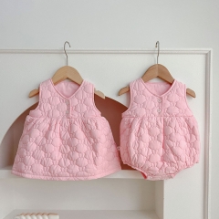 Infant Baby Girls Sleeveless Pink Onesie&Dress Sets Wholesale