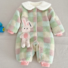 Infant Baby Girls Cozy Thick Colorful Plaid Rabbit Romper Wholesale