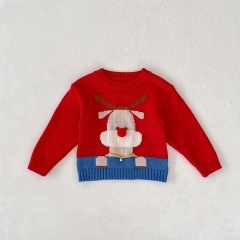 2023 Infant Baby Christmas Elk Cartoon Long Sleeve Pullover Knitwear Wholesale