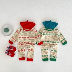 Infant Baby Unisex Christmas Snowflake Knitted Pullover and Pants Home Clothes Sets Wholesale