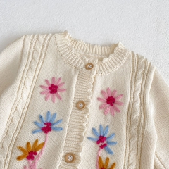 Baby Toddler Girl Jacquard Embroidery Long Sleeve Knitting Jumpsuit In Spring Wholesale