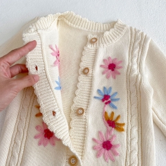 Baby Toddler Girl Jacquard Embroidery Long Sleeve Knitting Jumpsuit In Spring Wholesale