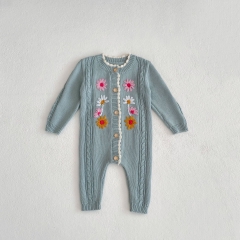 Baby Toddler Girl Jacquard Embroidery Long Sleeve Knitting Jumpsuit In Spring Wholesale